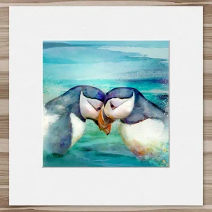 Puffins, Small Mounted Print by Lee Scammacca