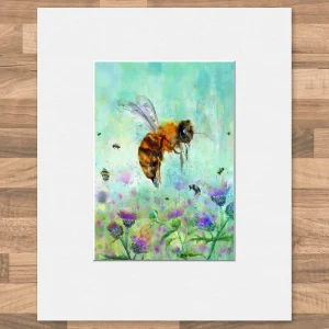 Bee and Thistle, Small Mounted Print by Lee Scammacca