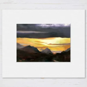 Dark Clouds over Cuillins, Small Mounted Print by Margaret Evans