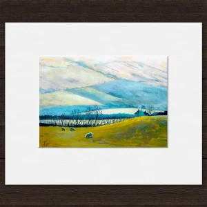 Sheep Farm, Ochils, Small Mounted Print by Margaret Evans