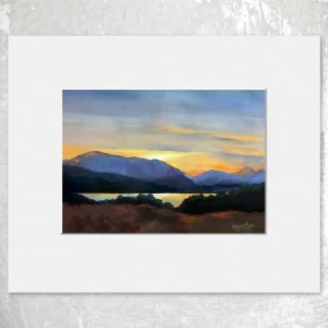 Sundown, Loch Tulla, Small Mounted Print by Margaret Evans