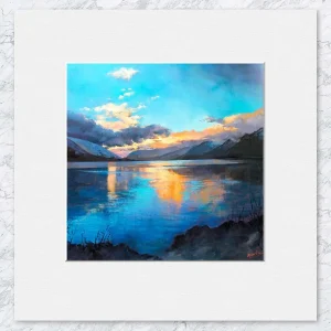 Loch Earn Blues & Golds, Small Mounted Print by Margaret Evans