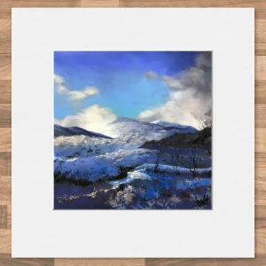 Blue Winter Glencoe, Small Mounted Print by Margaret Evans