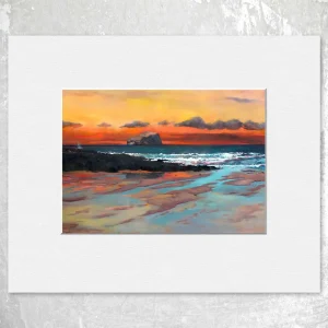 Bathed in Gold, Bass Rock, Small Mounted Print by Margaret Evans