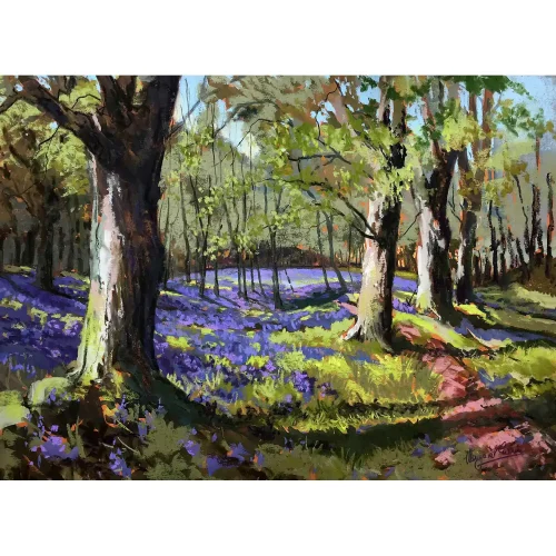 Bluebells Under Lockdown, Small Mounted Print by Margaret Evans - Image 2