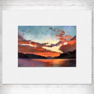 Red Sail at Sunset, Small Mounted Print by Margaret Evans