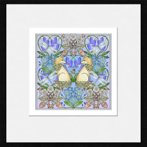 Celtic Foxes, Small Mounted Print by Marjory Tait