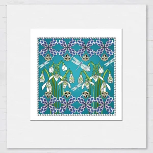 Snowdrops and Harebells, Small Mounted Print by Marjory Tait