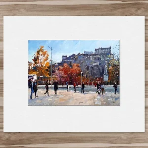 Princes Street to the Castle, Small Mounted Print by Peter Foyle