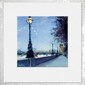 The Embankment by Night, Small Mounted Print by Robert Kelsey