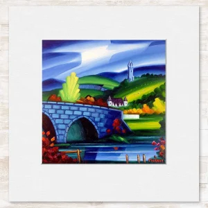 Stirling Bridge and Wallace Monument, Small Mounted Print by Raymond Murray