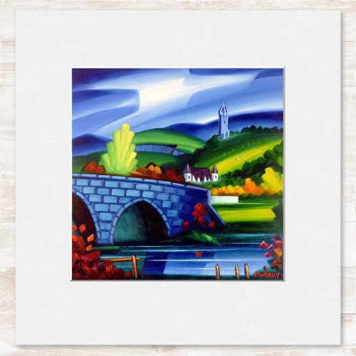Stirling Bridge and Wallace Monument, Small Mounted Print by Raymond Murray