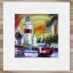 Cloch Lighthouse with Wreck, Small Mounted Print by Raymond Murray