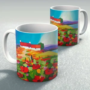 Cottage with Poppies, Mug by Ann Vastano