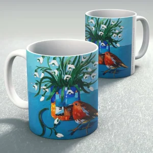 Snowdrops and Robin, Mug by Ann Vastano