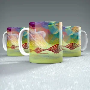 Tartan Skies over Forth Bridge, Mug by Esther Cohen