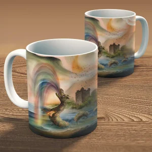 Nessie Visits Urquhart Castle, Mug by Esther Cohen