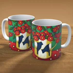 Japonica in a Beltie Jug, Mug by Fiona Millar