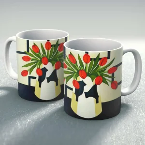 Red Tulips in a Beltie Vase, Mug by Fiona Millar