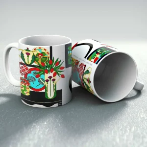 Red Tulips in a Thistle Vase, Mug by Fiona Millar