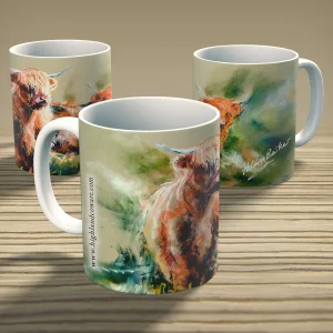 Two Highland Heifers, Mug by Hilary Barker
