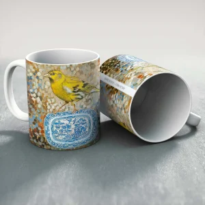 Siskin on Dish Greeting, Mug by Ingrid Nilsson