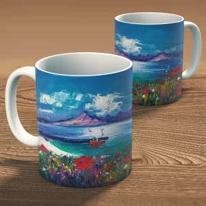 Poppies above Elgol Pier, Isle of Skye, Mug by Jean Feeney