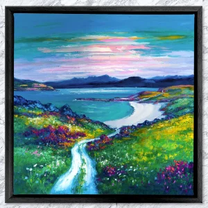 Lone Sail at Dawn, Isle of Skye, Framed Stretched Canvas by Jean Feeney
