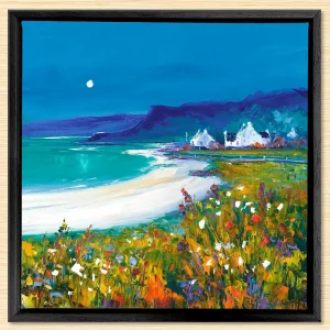 Moonlight, Kildonan Bay, Arran, Framed Stretched Canvas by Jean Feeney