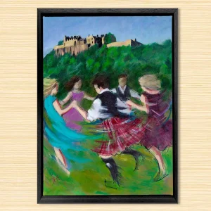 Ceilidh Amidst Majesty, Framed Stretched Canvas by Janet McCrorie