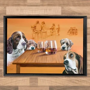 Dugs Love a Malt, Framed Stretched Canvas by Scott McGregor