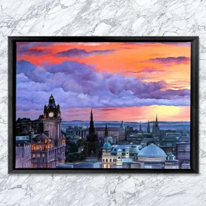 Edinburgh Dusk (Landscape), Framed Stretched Canvas by Scott McGregor