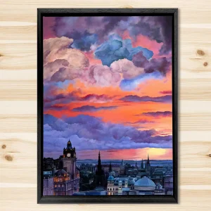 Edinburgh Dusk (Portrait), Framed Stretched Canvas by Scott McGregor
