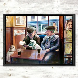Wee Angus Likes a Pint, Framed Stretched Canvas by Scott McGregor