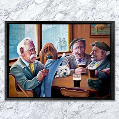 Having a Pint with the Colonel, Framed Stretched Canvas by Scott McGregor