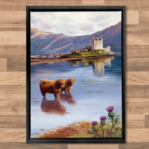 Coos at Eilean Donan, Framed Stretched Canvas by Scott McGregor