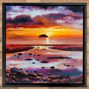 Scarlet Skies, Ailsa Craig, Framed Stretched Canvas by Scott McGregor