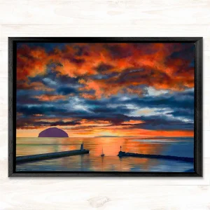 Sundown at Ailsa Craig, Framed Stretched Canvas by Scott McGregor